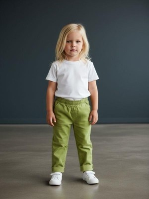 Zekids Kız Bebek Yumuşak Dokulu Beli Lastikli Duble Paça Yeşil Pantolon