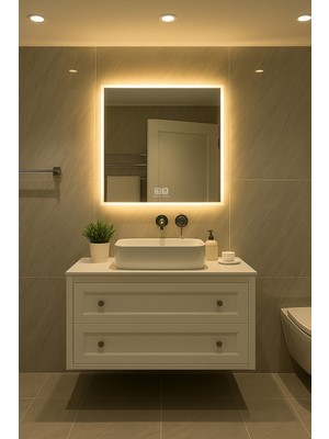 Digital Hayat Buğu Çözücü Dokunmatik Işıklı Kare Banyo Aynası (60-80CM)