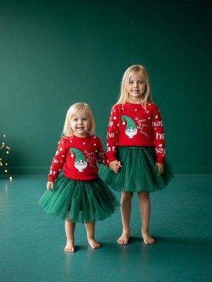 Zekids Kız Çocuk Yılbaşı Temalı Noel Babalı Kırmızı Kazak