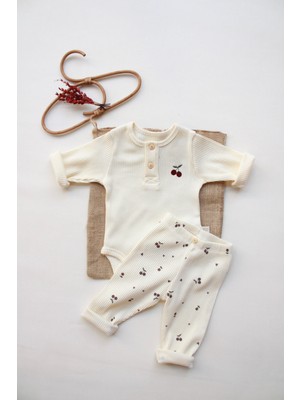Oh la la Koala For Little Ones Kiraz Nakışlı Mona Serisi Uzun Kollu Body Tayt Set