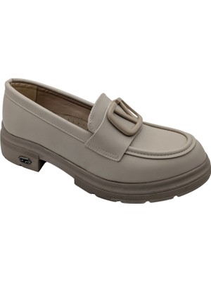 Çiğdem Kundura Kvorn | Kadın Topuklu Loafer Ayakkabı - Bej - 40