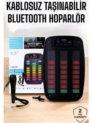 Kablosuz Bluetooth Hoparlör Taşınabilir 6.5 Inç LED Işık Kareoke