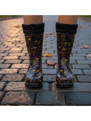 Çiğdem Kundura Aeonflux | Içi Sıcak Astarlı Su Geçirmez Konçlu Lastik Çizme - Çok-Çiçekli - 40