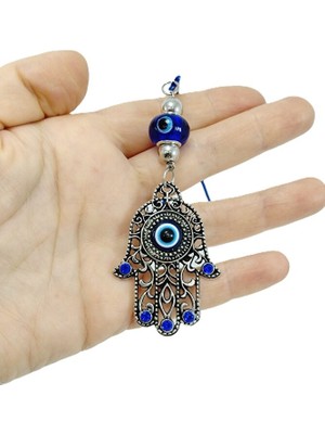 Biuti Özel Tasarım Mavi Taşlı Fatma Ana / Hamse Eli Nazar Boncuğu Araba Dikiz Ayna Süsü Hediyelik Aksesuar