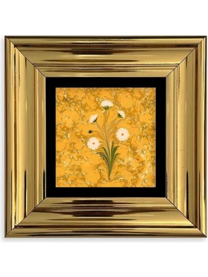Ebru Sanatı Çiçek Çerçeveli Taş Tablo 20 cm