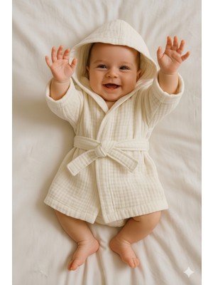 Heianmono 4 Katlı %100 Pamuk Krem Renk Müslin Bebek Bornozu