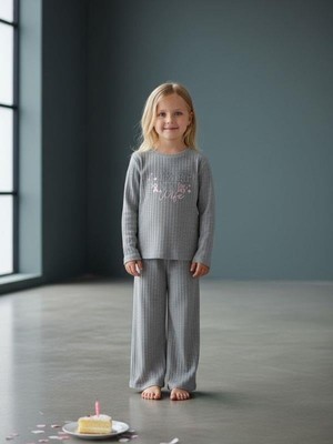 Zekids Kız Çocuk Pamuklu Fitilli Eşofman Takım