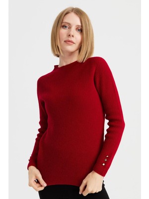 Mare Butik Düğme Detaylı Bisiklet Yaka Triko Kazak Xl - Kırmızı