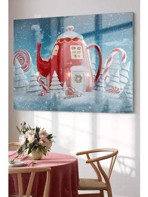 Marsilyan Çaydanlık Modern Kırmızı Beyaz |mutfak Temalı Cam Tablo | 50X70 cm