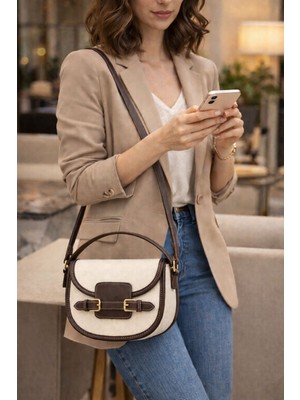 Zerva Queen Minimalist Kanvas Doku Hasır Görünümlü Kadın El ve Omuz Çantası: Klasik Ikon Serisi