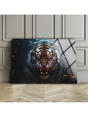 Marsilyan Temperli Cam Üzeri Uv Baskı , Kaplan Desen Cam Tablo , Yüksek Kalite, Asmaya Hazır, Ev ve Ofis Tablo