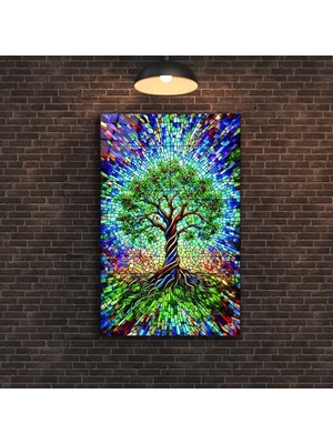 Marsilyan Kırılmış Cam Detaylı Hayat Ağacı Cam Tablo