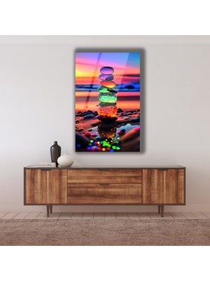 Marsilyan Renkli Taşlar Cam Tablo