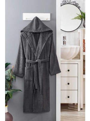 Mira Home Kapüşonlu Unisex Banyo Bornozu %100 Soft Pamuklu Antrasit