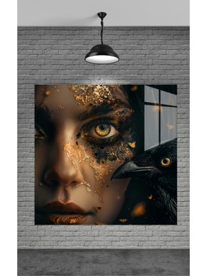 Marsilyan Simli Kadın ve Kuş Cam Tablo