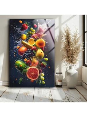 Marsilyan Meyveler Cam Tablo , Modern Mutfak Dekoru, Mutfak Hediyesi, Temperli Cam Üzeri Baskı, Asılmaya Hazır