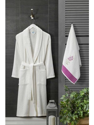 Mira Home Kadın Havlulu Banyo Bornoz Takımı %100 Pamuklu Beyaz