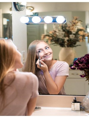 Brokoli Home Makyaj Aynası Işığı Taşınabilir Pilli Vantuzlu Makyaj Lambası 4 Ampullü LED Hollywood Tarzı Lamba