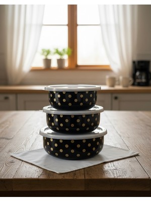 Alev Emaye Lüx Emaye 3 Boy Saklama Kabı, Hava Sızdırmaz Emaye Saklama Kabı Organizer