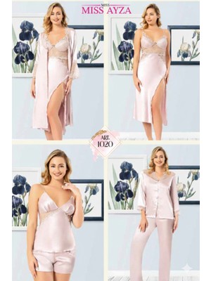 Miss Ayza Missayza 1020 Ipek Saten 6'lı Uzun Gecelik ve Sabahlık Takım