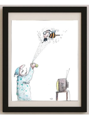 Karikatural Masoud Ziaei Zardkhashosei 29X21CM Orijinal Karikatür Tablo