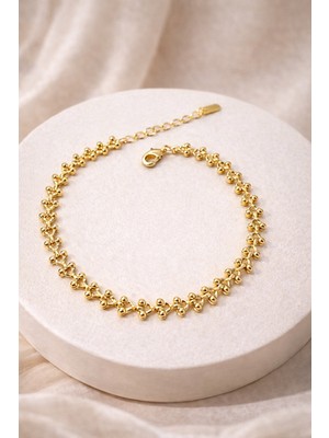 14K Altın Kaplama Çelik Top Detaylı Kadın Bileklik