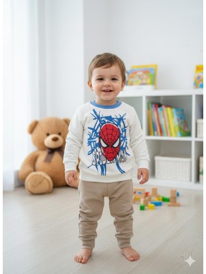 Miar Kids Erkek Çocuk Spider-Man Baskılı Sweatshirt ve Alt Eşofman Takımı Pamuklu Takım