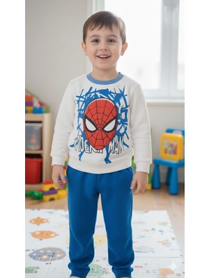 Miar Kids Erkek Çocuk Spider-Man Baskılı Sweatshirt ve Alt Eşofman Takımı Pamuklu Takım