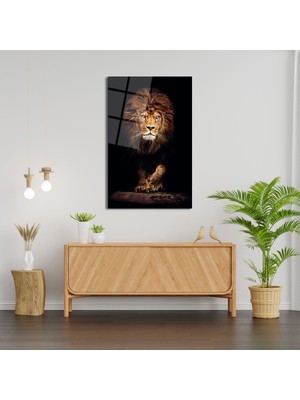 Marsilyan Aslan Hayvan Portresi Cam Tablo