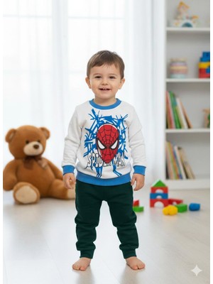 Miar Kids Erkek Çocuk Spider-Man Baskılı Sweatshirt ve Alt Eşofman Takımı Pamuklu Takım