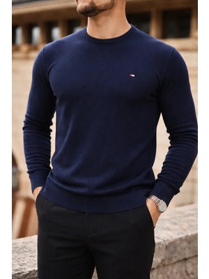 Comstar Erkek Kışlık Bisiklet Yaka Dar Lacivert Basic Kazak