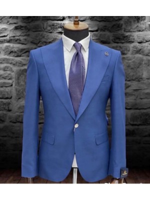 İlayda Emir Italyan Kesim, Kırlangıç Yaka, Blazer, Tek Düğmeli, Erkek Ceket,mavi