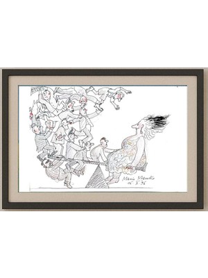 Karikatural Marie Marcks 43X30CM Orijinal Karikatür Tablo