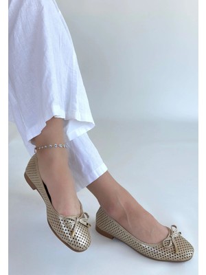 Natural Shoes Icar Bej Cilt Babet Ayakkabı