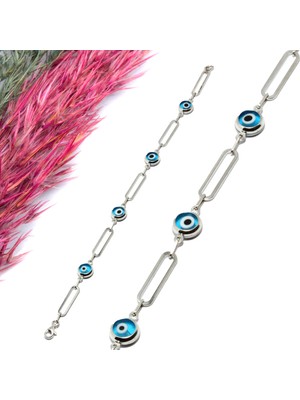 Canka Nazar Boncuklu Ataç Gümüş Bileklik