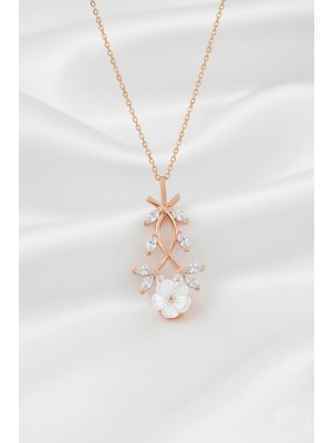 Çekirdek Jewelry 925 Ayar Gümüş Manolya Çiçekli Ters Kolye