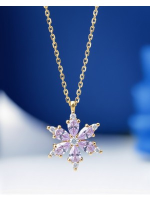 Çekirdek Jewelry 925 Ayar Gümüş Lila Taşlı Çiçek Kolye