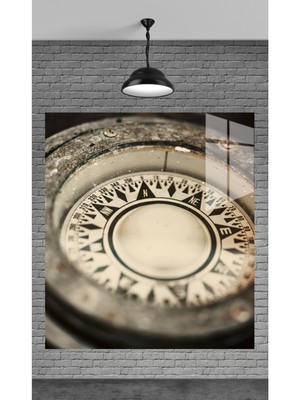 Marsilyan Muhteşem Eski Pusula Temperli Cam Üzerine Tablo Sevgilinize Yılbaşı Hediye