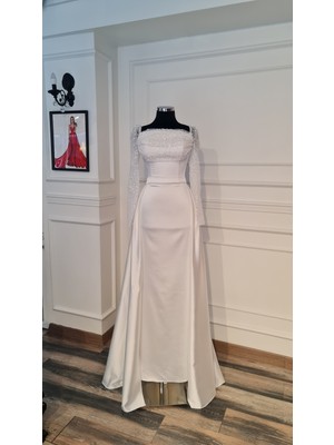 Beyaz Saten Takmaetekli Söznişan Nikah Elbisesi