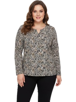 Linsolita Kadın V Yaka Modelli Baskılı Bluz BGL-ST05106