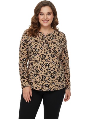 Linsolita Kadın V Yaka Baskılı 2 Düğmeli Bluz BGL-ST05093