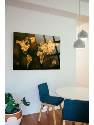 Marsilyan Retro Dünya Haritası Ofis, Ev Için Harita 4mm Kırılmaz Temperli Yüksek Çözünürlüklü Cam Tablo