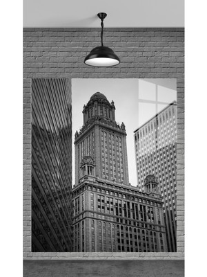 Marsilyan Muhteşem Siyah Beyaz Gökdelen Temperli Cam Üzerine Tablo Sevgilinize Yılbaşı Hediye