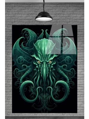 Marsilyan  Muhteşem Yeşil Ahtapot Canavar Cam Tablosu