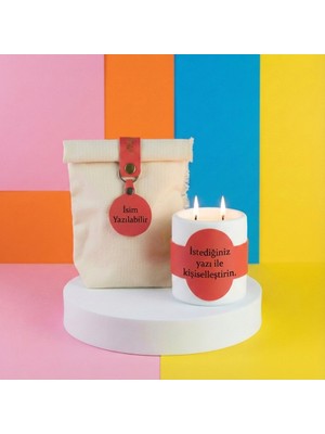 Modern Evlere Ferah Dokunuş, Isim ve Motto Yazılabilen Çift Alevli ve Deri Detaylı Mum, Beyaz