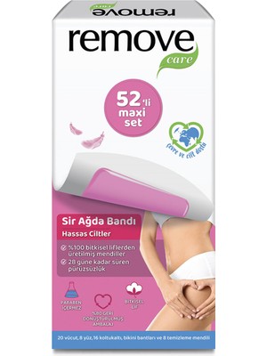 Remove Care 44'lü Hassas Ciltler Ağda Bandı Maxi Set 4 Adet Kolay Kullanım ve 28 Gün Süren Pürüzsüzlük
