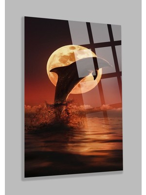 Marsilyan Gün Batımı Yunus Balığı Kırılmaz Cam Tablo, Ev ve Ofis Hediyesi Yüksek Çözünürlüklü 4mm Cam Tablo