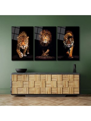 Marsilyan 3 Parça Jaguar Aslan Kaplan Kırılmaz Cam Tablo Ev Hediyesi Iş Yeri Hediyesi