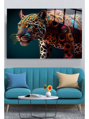 Marsilyan Renkli Leopar Cam Tablo, Dekoratif Cam Tablo
