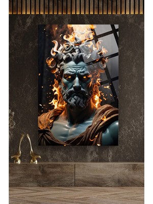 Marsilyan Zeus Büst 4mm Lüks Kırılmaz Temperli Yüksek Çözünürlüklü Cam Tablo
